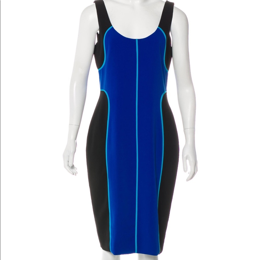 Jay Godfrey Blue & Black Scoop Neck Dress Size Large